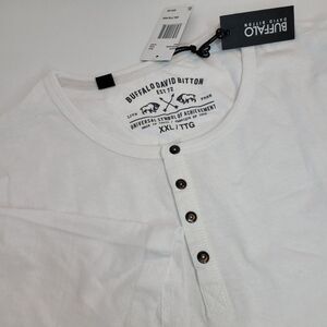 NEW Buffalo David Bitton 2XL Short Sleeve Henley‎ Tee Shirt White NWT XXL Men's